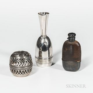 Three Pieces of Gorham Sterling Silver Tableware, Providence, late 19th/early 20th century, a bud vase, ht. 7 1/2, yarn ball dispenser,