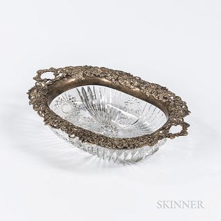 Redlich Sterling Silver-mounted Cut Glass Bowl, New York, early 20th century, Theodore Starr, retailer, with a reticulated floral silve