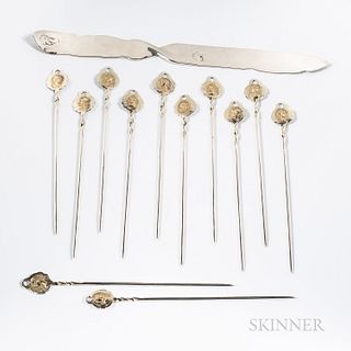Thirteen Pieces of George Shiebler Sterling Silver Tableware, early 20th century, each in the "Medallion" pattern, comprised of a lette
