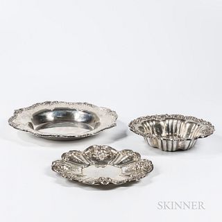 Three Pieces of American Sterling Silver Tableware, a Graff, Washbourne & Dunn center bowl, dia. 14, a Reed & Barton "Francis I" patter
