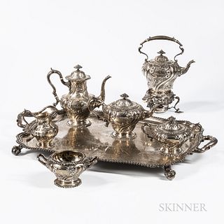 Seven-piece Gorham Sterling Silver Tea and Coffee Service, Providence, c. 1911, special order number 3781-3786, monogrammed, comprised