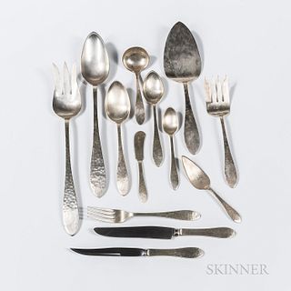 Porter Blanchard Sterling Silver Flatware Service, California, 20th century, comprised of eight each: teaspoons, spreaders, luncheon fo