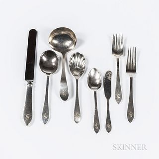 Tiffany & Co. "Faneuil" Pattern Sterling Silver Flatware Service, New York, 20th century, monogrammed, twelve each: hollow knives, sala