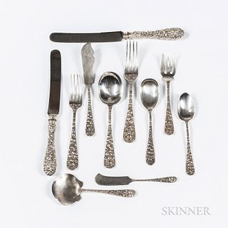 Schofield "Baltimore Rose" Pattern Sterling Silver Flatware Service, Baltimore, 20th century, comprised of twelve each: dinner forks, h