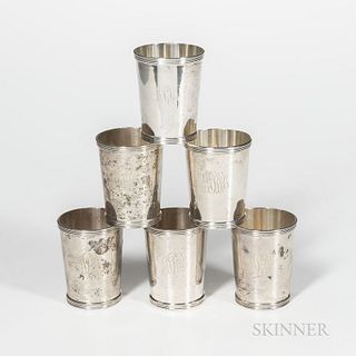 Six Stieff Sterling Silver Julep Cups, Baltimore, 20th century, monogrammed, ht. 3 3/4 in., approx. 27.6 troy oz.