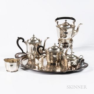 Five-piece Blackinton Sterling Silver Tea and Coffee Service, Massachusetts, 20th century, comprised of a kettle-on-stand with burner,