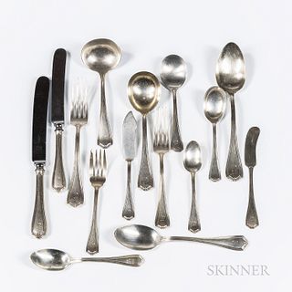 Birks Sterling Silver Flatware Service, Canada, 20th century, monogrammed, eleven teaspoons, eight soupspoons, eight luncheon forks, ei
