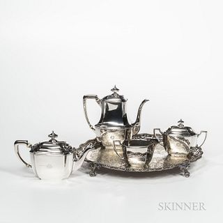 Four-piece Tiffany & Co. Sterling Silver Tea Service, New York, 1938-47, monogrammed, comprised of a coffeepot, teapot, covered sugar,