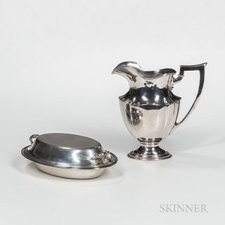 Two Pieces of Gorham Sterling Silver Tableware, Providence, 20th century, monogrammed, a pitcher, ht. 9 7/8, and a tureen, lg. 11 in.,