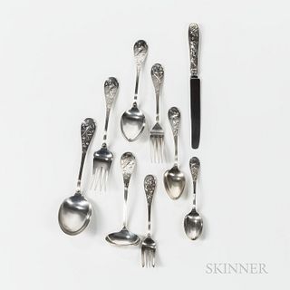 Tiffany & Co. "Audubon" Pattern Sterling Silver Flatware Service, New York, late 20th century, monogrammed, eight each: dinner forks, h