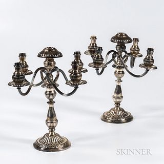 Pair of Camusso Sterling Silver Five-light Candelabra, Peru, mid to late 20th century, ht. 14 3/4 in., approx. 85.0 troy oz.