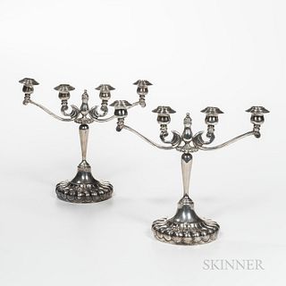 Pair of Mexican Sterling Silver Four-light Candelabra, mid to late 20th century, Sanborns, maker, ht. 11 5/8 in., approx. 96.1 troy oz.