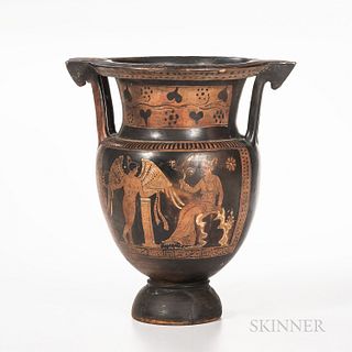 Ancient Apulian Red-figured Column-krater, c. 390-380 B.C., with Eros visiting a bride-to-be, ht. 15 1/4 in.
