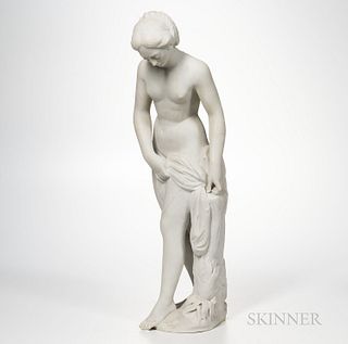 After Etienne-Maurice Falconet (French, 1716-1791)  Marble Figure of The Bather, 20th century, the standing nude figure modeled with ha