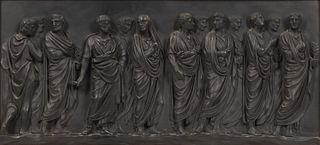 Wedgwood Black Basalt Roman Procession Plaque, England, 19th century, rectangular shape with high relief figures, sight size 9 1/8 x 19