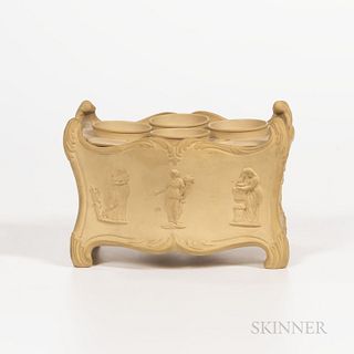 Turner Caneware Bough Pot and Cover, England, c. 1800, rectangular shape with classical figures to each side of a rococo form, the flat