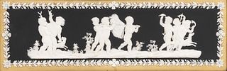 Wedgwood Tricolor Jasper Dip Plaque, England, 19th century, rectangular form with applied white relief depiction of Cupids Setting Out