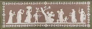 Wedgwood Tricolor Jasper Dip Plaque, England, mid-19th century, rectangular shape with applied white relief depiction of Psyche Bound t