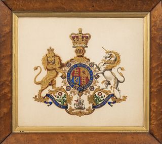 British School, 19th Century, British Royal Coat of Arms, Inscribed "...inted by Ramsay McInnes/December 23, 1846/London" on the revers