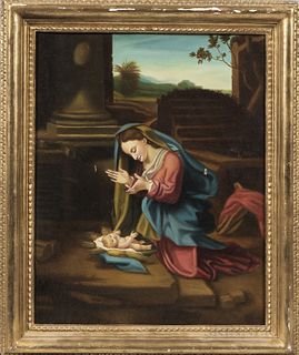 E. Bianchini (Italian, 20th Century), After Correggio, Madonna in adorazione del Correggio, Titled, signed, and inscribed ".../E. Bianc