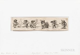 German School, 18th Century Three Etchings of Dwarfs After Jacques Callot (French, 1592-1635) Unsigned, identified and inscribed "Zwerg