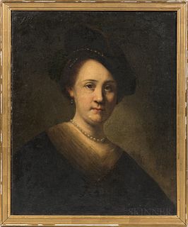 After Rembrandt Harmensz van Rijn (Dutch, 1606-1669), Bust of a Young Woman with a Black Cap, Unsigned., Condition: Lined, retouch, cra