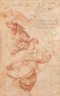 Italian School, 16th Century, Double-sided Drawing Page: Recto, Two Angels and Verso, Semi-reclining Male Figure, Angels inscribed "di