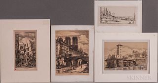 Four Prints By or After Charles Meryon (French, 1821-1868) La Rue des Toiles, à Bourges; Le Petit Pont; Passerelle Du Pont au Change ap