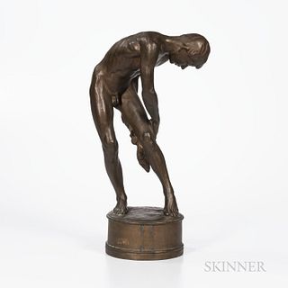 Tore Strindberg (Swedish, 1882-1968)  Bronze Model of a Nude Male Bather, drying himself with a towel, inscribed sculptor and with "A.