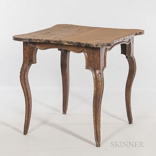 Italian Walnut Table, 18th century, the shaped top on cabriole legs, ht. 28 1/4, wd. 29 1/2, dp. 33 3/4 in.
