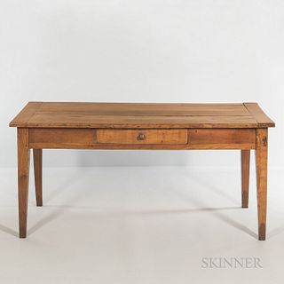 Provincial Fruitwood Worktable, 19th century, with a single frieze drawer, ht. 29 1/2, wd. 63, dp. 33 in.