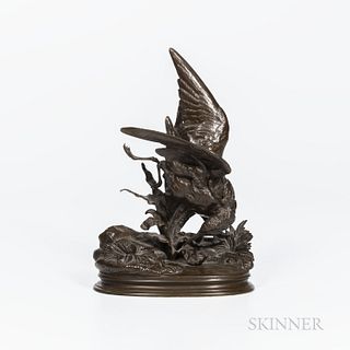 After Jules Moigniez (French, 1835-1894)  Bronze Model of a Bird, chocolate brown patination, inscribed signature, ht. 10 1/8 in.