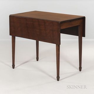 Mahogany Pembroke Table, with rectangular drop-leaves above a single frieze drawer on string-inlaid legs, ht. 28 1/2, wd. (closed) 21 1