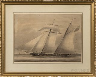 William H. Barrow (British, 19th Century), Revenue Schooner Under Full Sail, Signed "BARROW" l.l., Condition: Pale toning, scattered fo