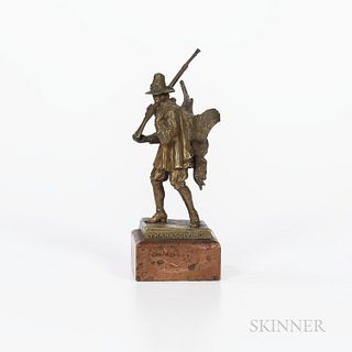 K. Thenn (Austrian, 19th/20th Century)  Bronze Figure of a Pilgrim Hunter, modeled with a turkey slung over his back, the rectangular b