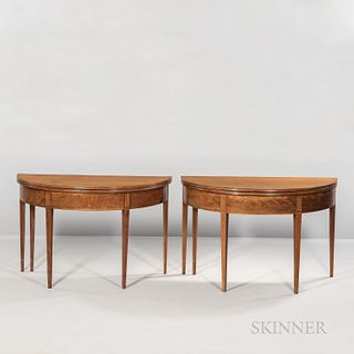 Pair of Regency Mahogany Gate-leg Tables, 19th century, each with neoclassical inlay and a reeded edge, ht. 30 (closed), wd. 44, dp. 21