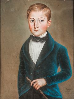 French School, 19th Century, Portrait de Jules Claretie, Signed and dated "L. Baudu/1849" l.r., identified on a fragmentary label from