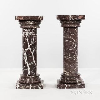 Pair of Marble Pedestals, each purple with white veining, ht. 37 3/4 in.