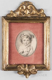 French School, 18th Century Style, Miniature Portrait of a Child with Crossed Arms, Unsigned., Condition: Taped along the reverse to th