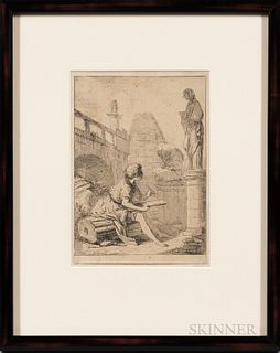 Charles-François Hutin (French, 1715-1776) Le Dessinateur (Young Artist Sketching Amidst Roman Ruins), 1768.Signed and dated "C. HUTIN