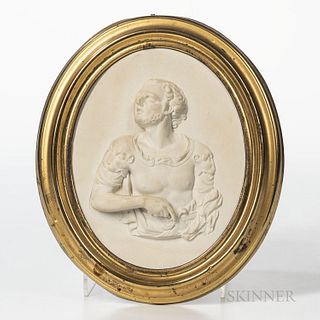 Wedgwood & Bentley Solid White Jasper Plaque, England, c. 1775, oval, with relief depiction of Mark Antony, impressed mark, sight size
