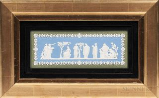 Wedgwood Tricolor Jasper Dip Plaque, England, 19th century, rectangular shape with applied white classical figures in relief to a light
