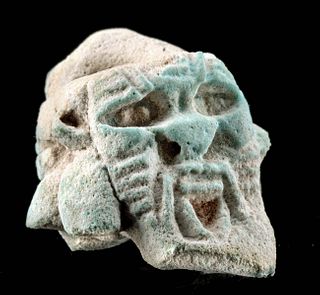 Egyptian Glazed Faience Janiform Bes Head Fragment