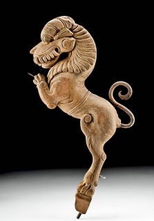 19th C. Indian Wood Carving - Lion Singha w/ Iron Tail
