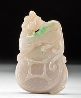 Chinese Qing Dynasty Nephrite Amulet - Dragon on Coin