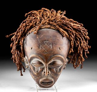 Early 20th C. African Chokwe Wooden Mwana Pwo Mask
