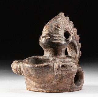 20th C. African Yoruba Earthenware Figural Pot Lid