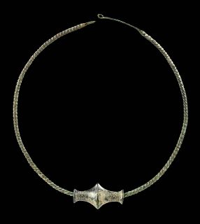Thracian Bronze Torq Necklace w/ Bronze Spool Bead