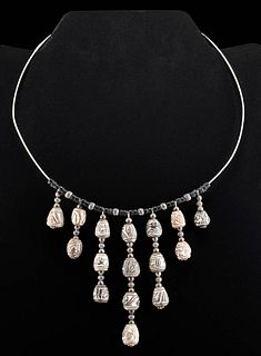 Ecuadorean Spindle Whorl Bead Necklace w/ Silver Wire