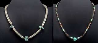 Two Vintage Navajo Turquoise, Shell, & Stone Necklaces